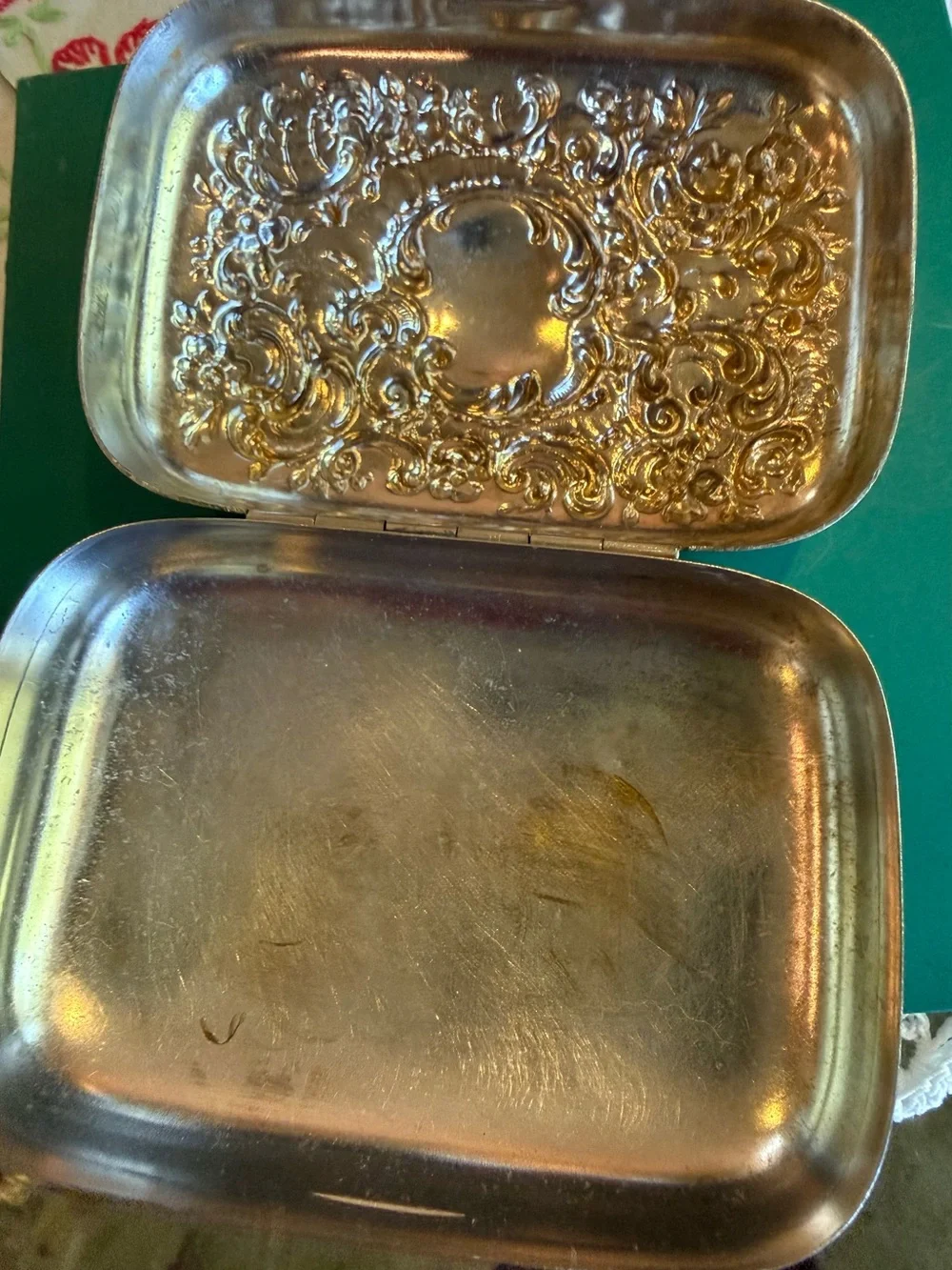 Antique Victorian Art Nouveau Silver- Plated Traveling Soap Box Trinket Casket